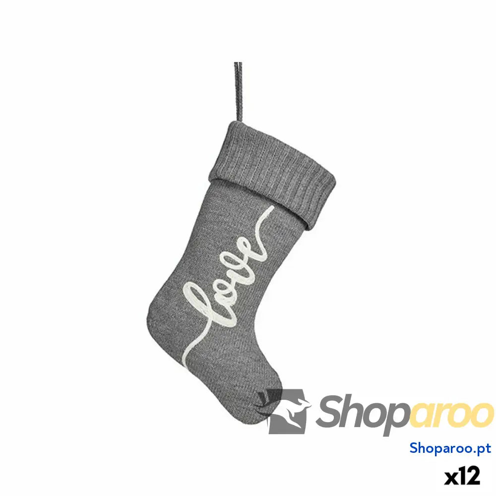 Adorno Natalício Love Meia de Natal Cinzento Tecido 28 x 4 46 cm (12 Unidades)