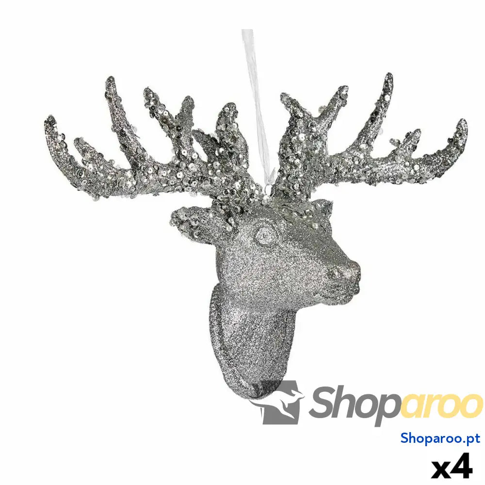 Adorno Natalício Rena de Natal Colar Prateado 32 cm (4 Unidades)
