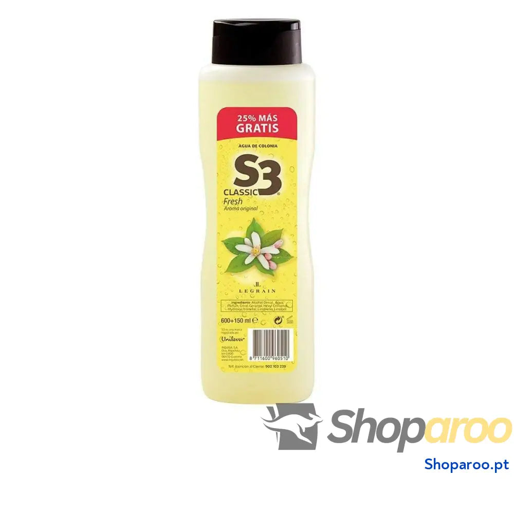Água-de-Colónia S3 Classic Fresh EDC 750 ml 600 ml + 150 ml