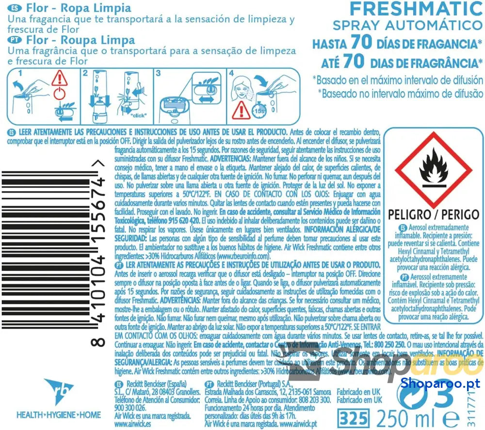 Air Wick Freshmatic Recarga Ambientador Automático Roupa Limpa 250ml 6un