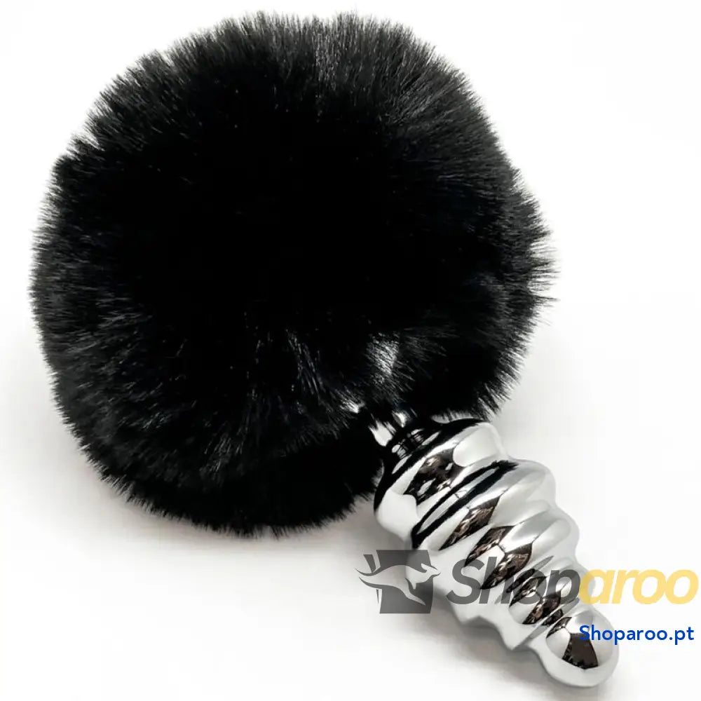 ALIVE - PLUG DE PRAZER ANAL ESPIRAL METAL FLUFFY PRETO TAMANHO L