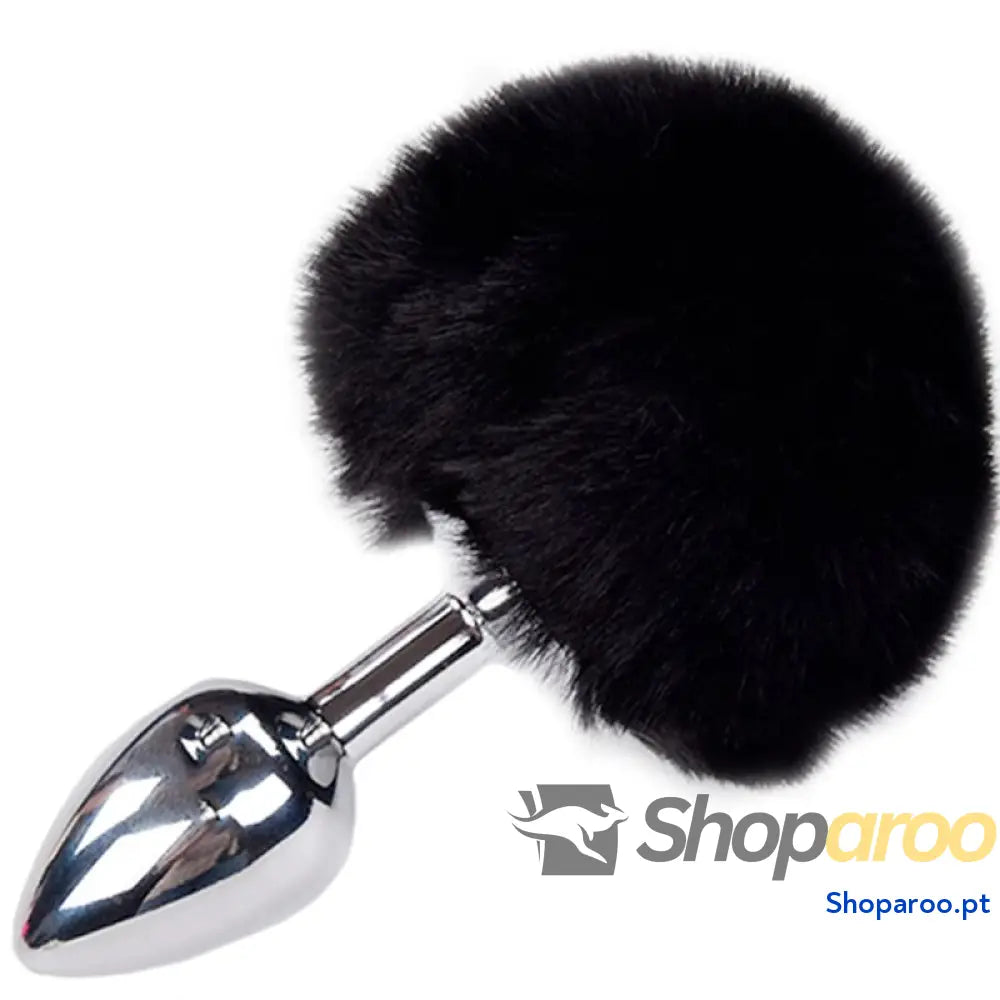 ALIVE - PLUG DE PRAZER ANAL METAL LISO FLUFFY PRETO TAMANHO S