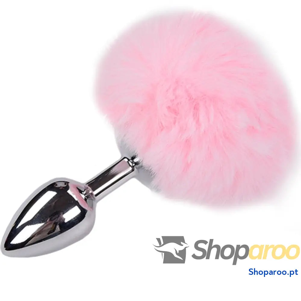 ALIVE - PLUG PRAZER ANAL METAL LISO FLUFFY ROSA TAMANHO L