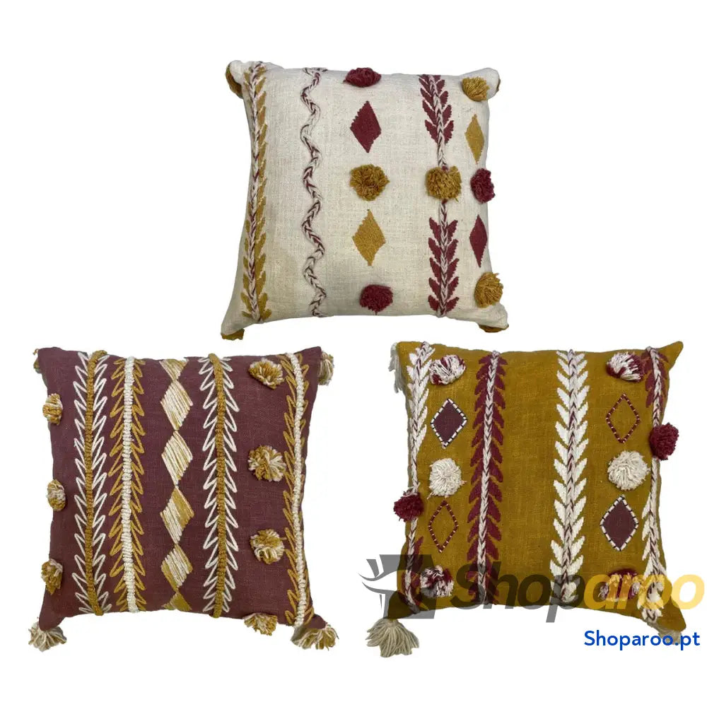 Almofada DKD Home Decor 40 x 15 x 40 cm Branco Grená Mostarda (3 Peças)