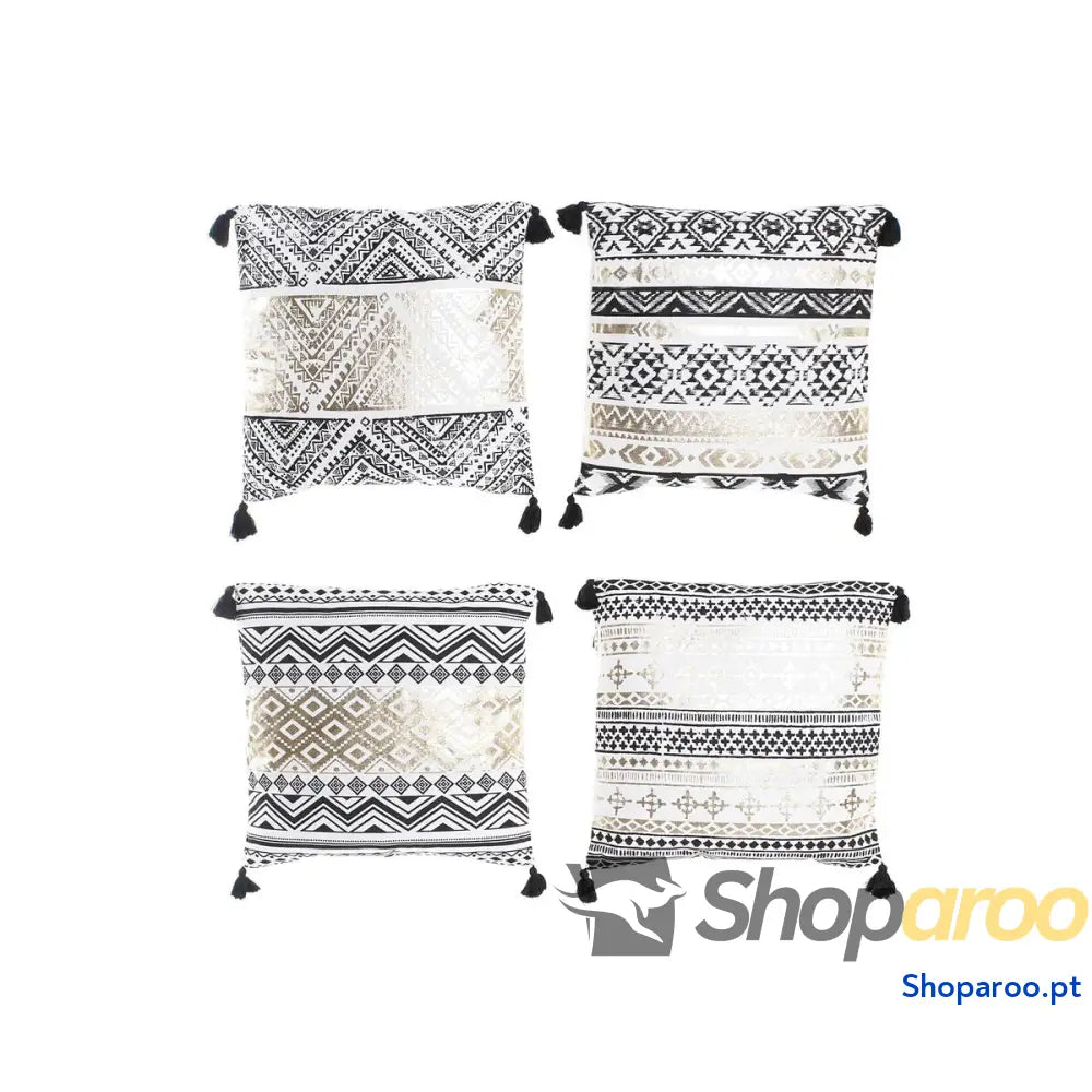 Almofada DKD Home Decor Preto Dourado Poliéster Algodão Alumínio Árabe (45 x 10 x 45 cm) (4 Unidades)