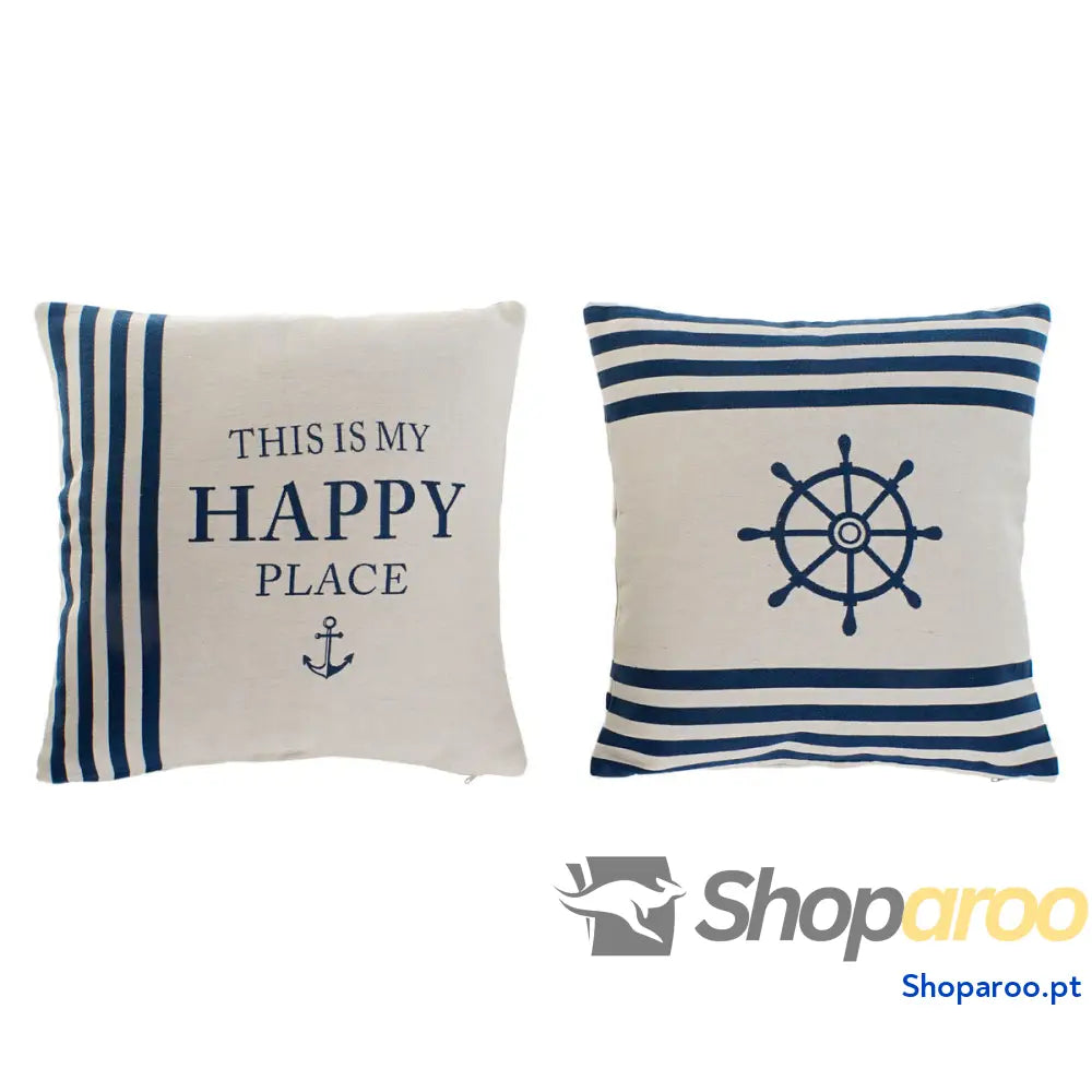 Almofada Home ESPRIT Branco Azul Marinho 45 x 10 x 45 cm (2 Unidades)