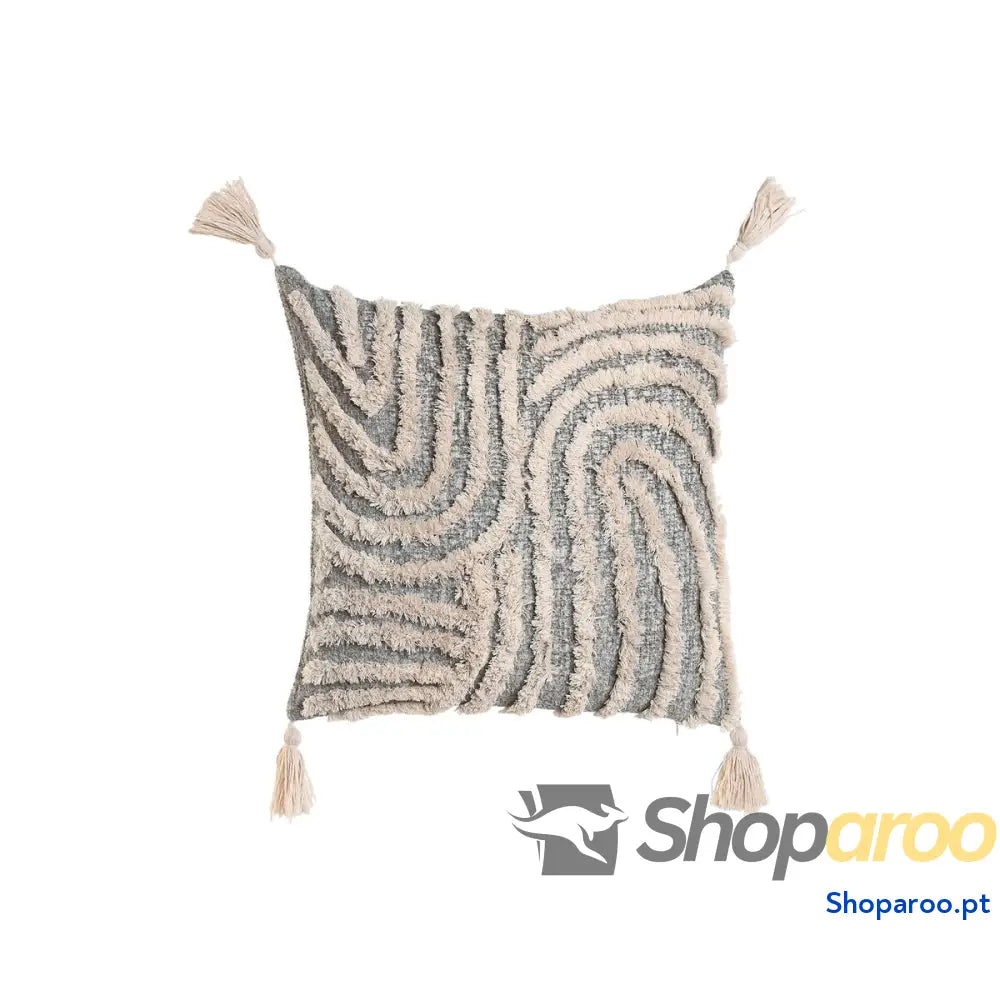 Almofada Home ESPRIT Branco Cinzento Borlas Boho 45 x 15 x 45 cm