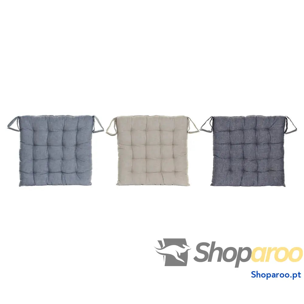 Almofada para cadeiras DKD Home Decor Bege Azul Poliéster Algodão Alumínio Azul Marinho Mediterrâneo (3) (38 x 38 x 6 cm) (3 Uni
