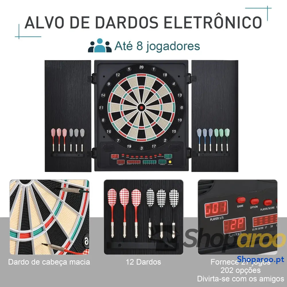 Alvo eletrônico digital para até 8 jogadores com 12 dardos e 30 pontas portas de tela LED 27 jogos diferentes 51x6,5x57