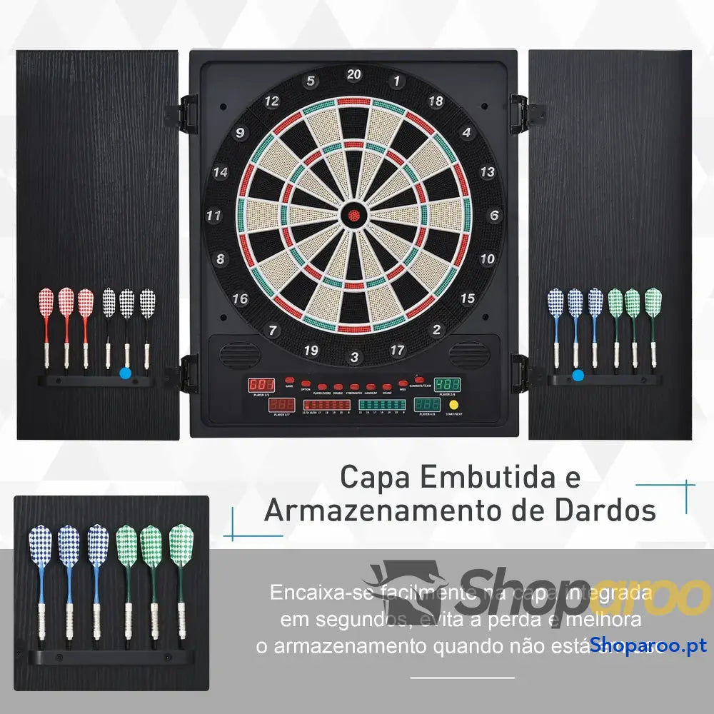 Alvo eletrônico digital para até 8 jogadores com 12 dardos e 30 pontas portas de tela LED 27 jogos diferentes 51x6,5x57