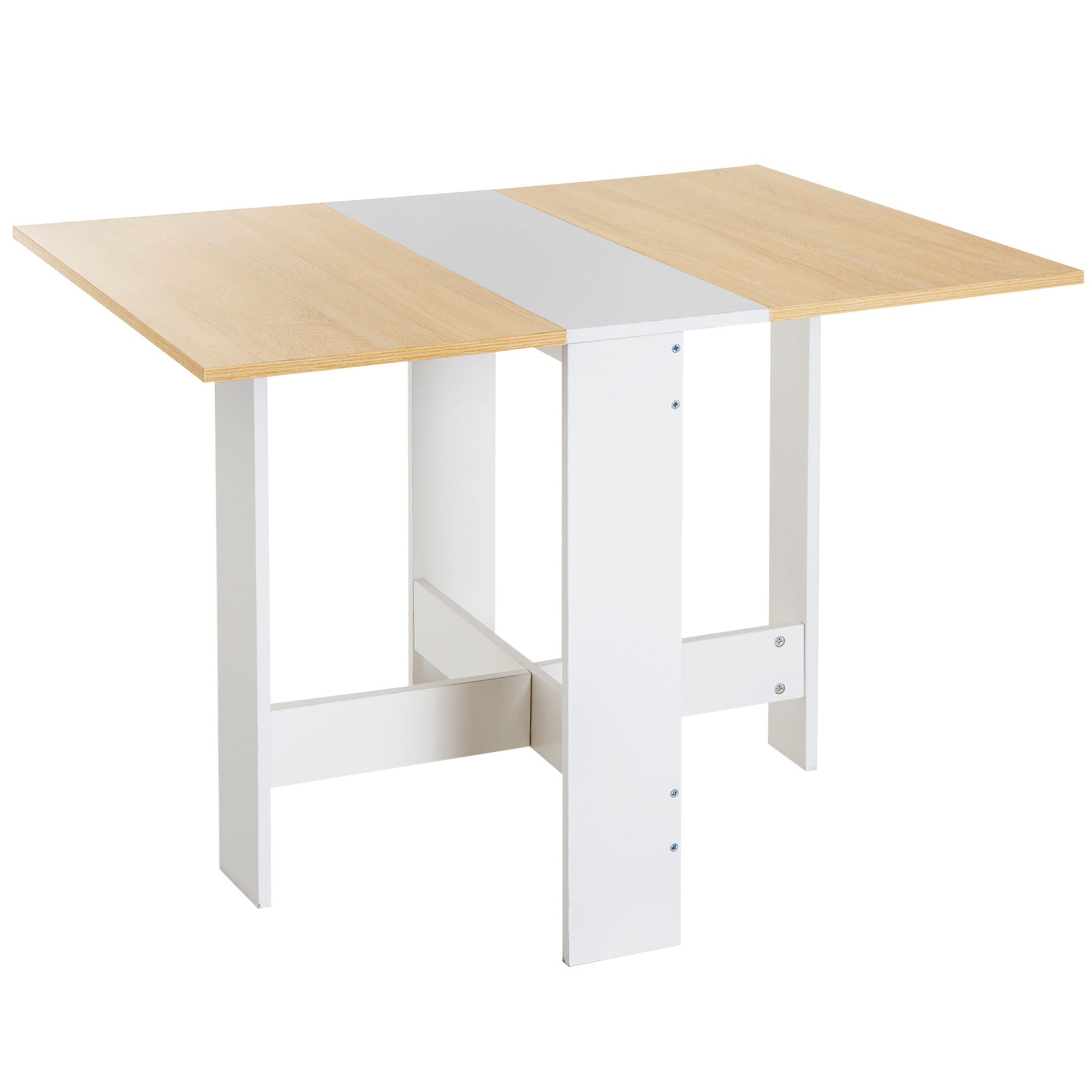 Mesa Sala de Jantar Dobrável Madeira e Branco Laterais Abatíveis