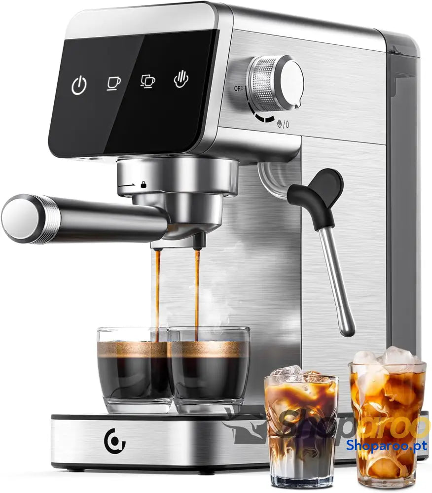 AMZCHEF Cafeteira expresso de 20 barras com ecrã LED máquina café tudo em um depósito removível 1,2 litros