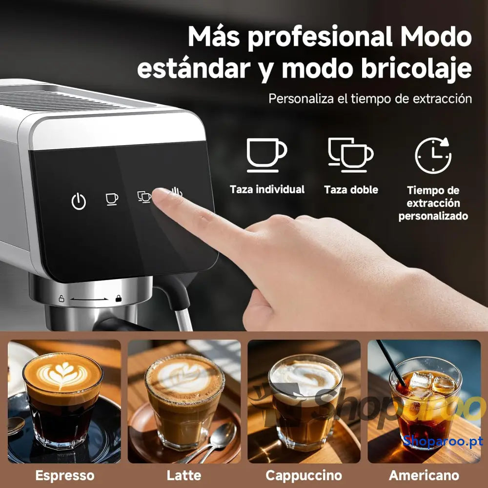 AMZCHEF Cafeteira expresso de 20 barras com ecrã LED máquina café tudo em um depósito removível 1,2 litros