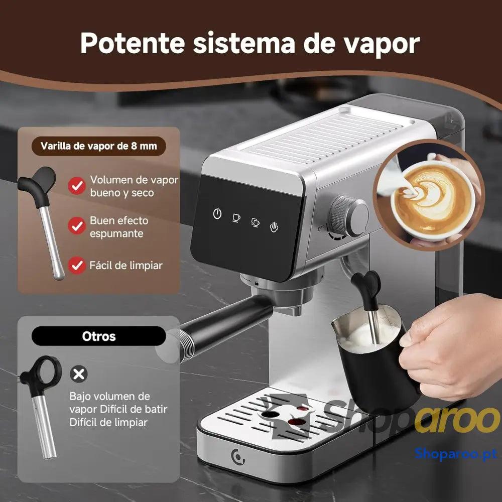AMZCHEF Cafeteira expresso de 20 barras com ecrã LED máquina café tudo em um depósito removível 1,2 litros