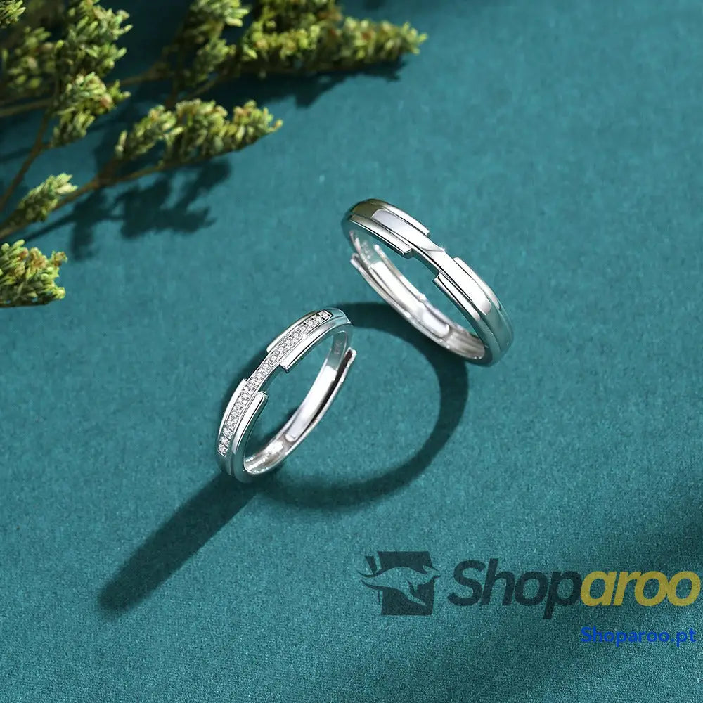 Anel de casal com diamantes em prata S925