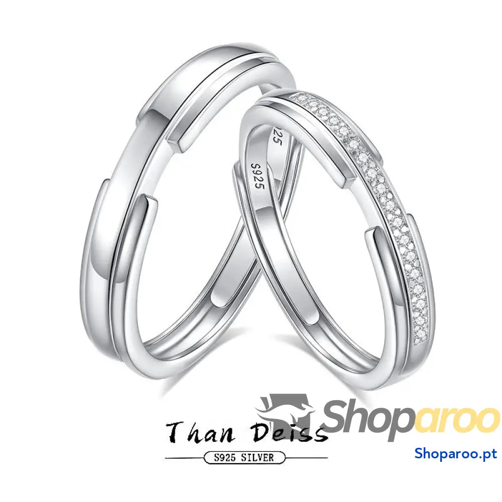 Anel de casal com diamantes em prata S925