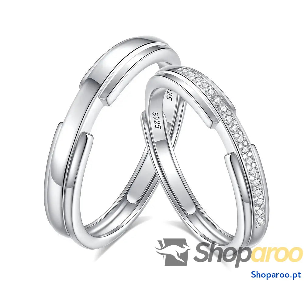 Anel de casal com diamantes em prata S925