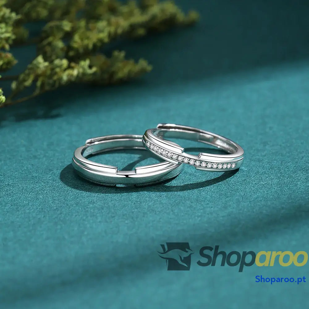 Anel de casal com diamantes em prata S925