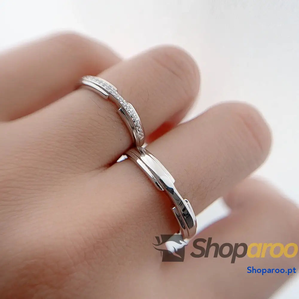 Anel de casal com diamantes em prata S925