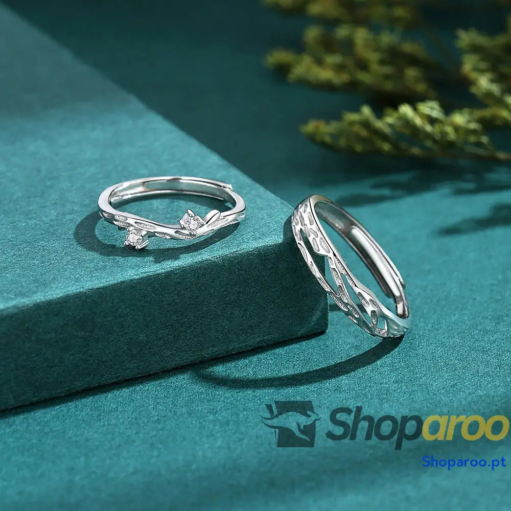Anel de Noivado Casal em Prata S925 Estilo Chinês Lianlizhi Ajustável