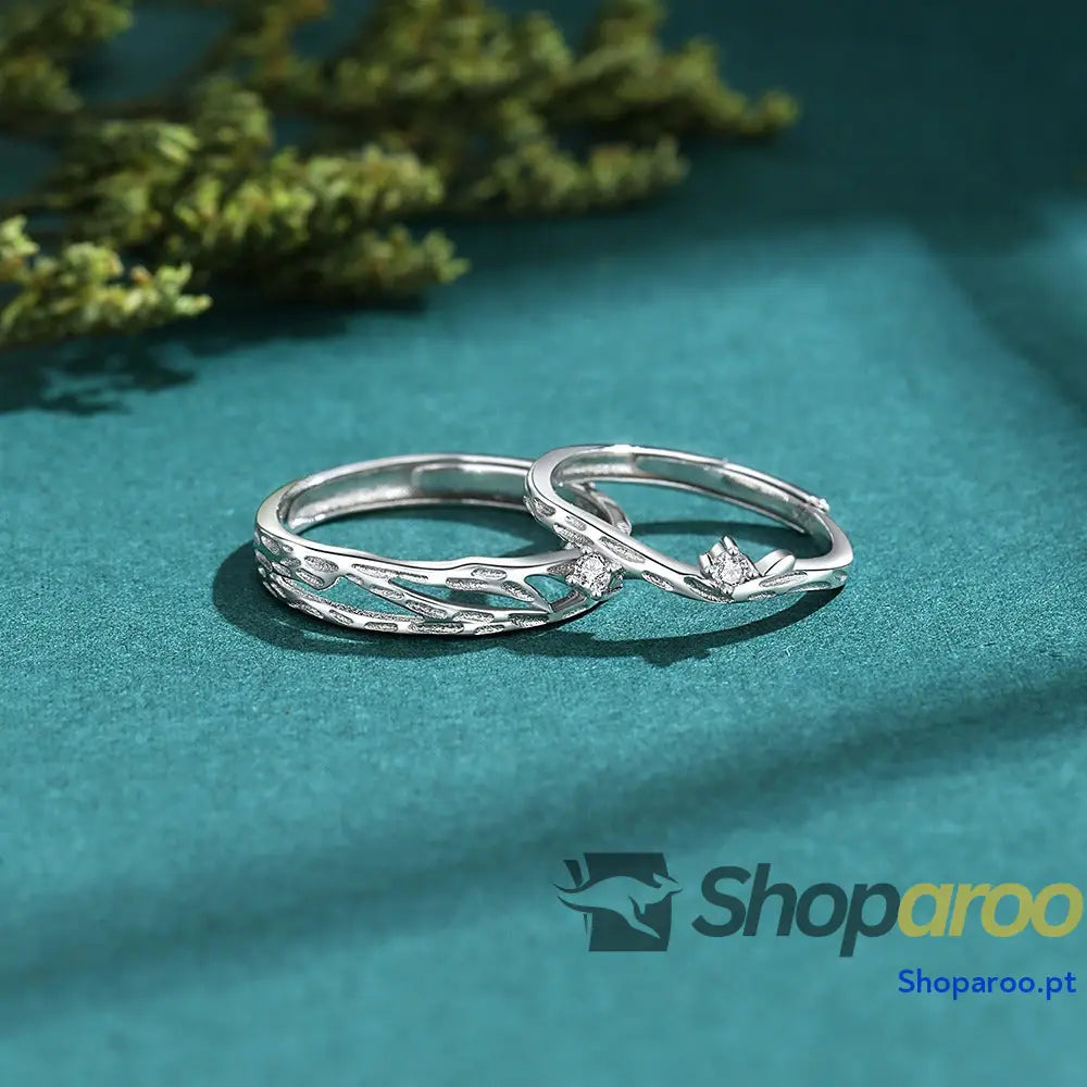 Anel de Noivado Casal em Prata S925 Estilo Chinês Lianlizhi Ajustável