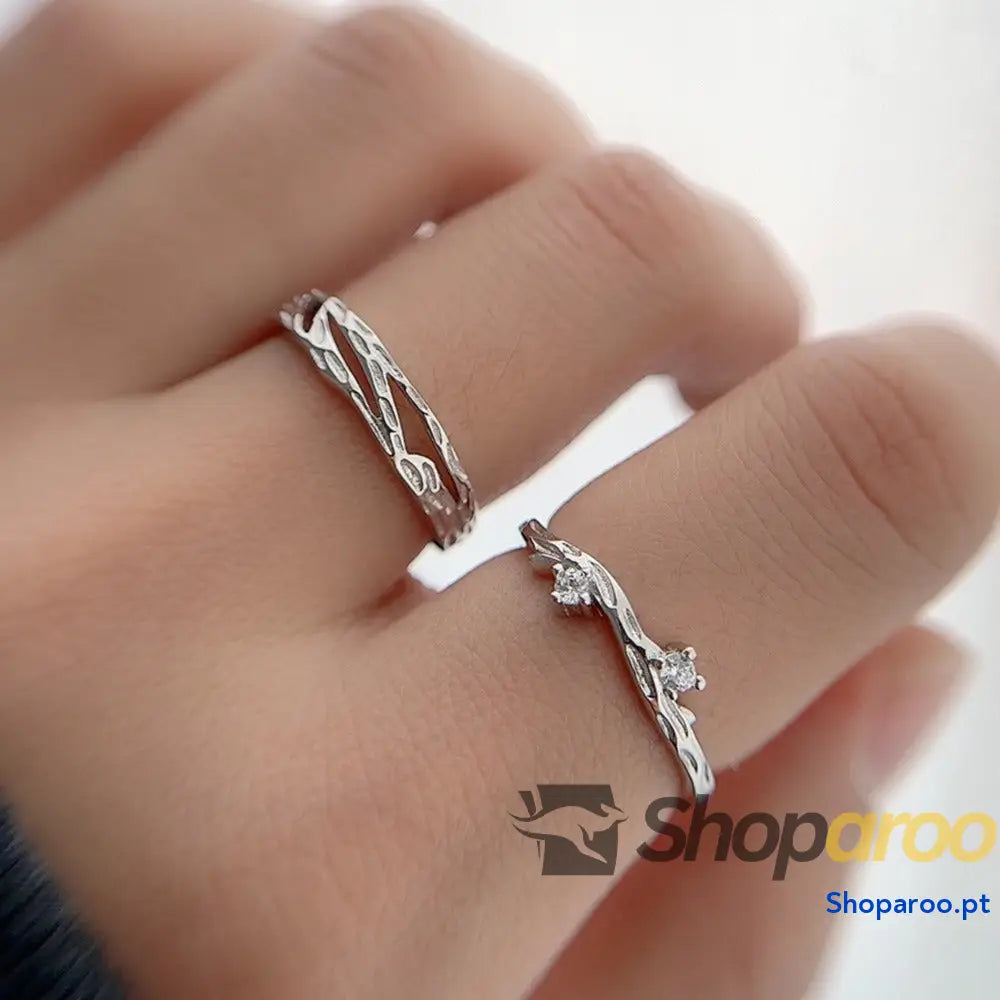 Anel de Noivado Casal em Prata S925 Estilo Chinês Lianlizhi Ajustável