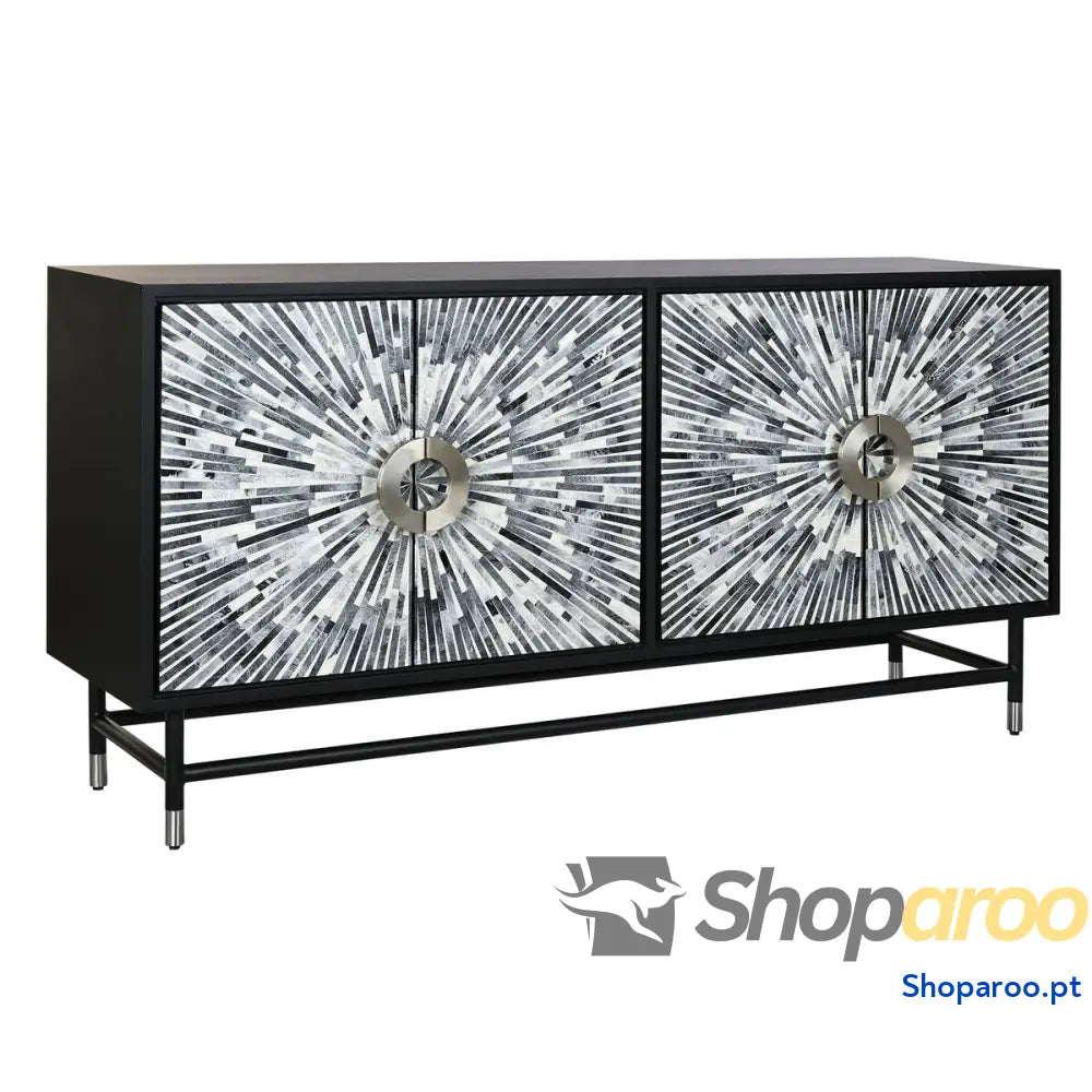 Aparador DKD Home Decor 160 x 40 80 cm Preto Cinzento Branco Osso Resina Madeira MDF