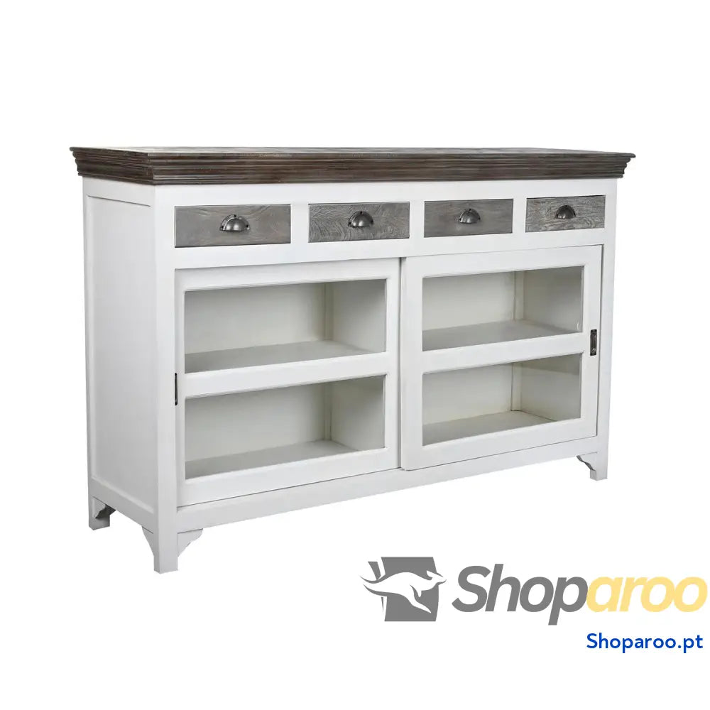 Aparador DKD Home Decor Branco Cinzento Catanho escuro Cristal Madeira de mangueira 165 x 45,7 105,4 cm