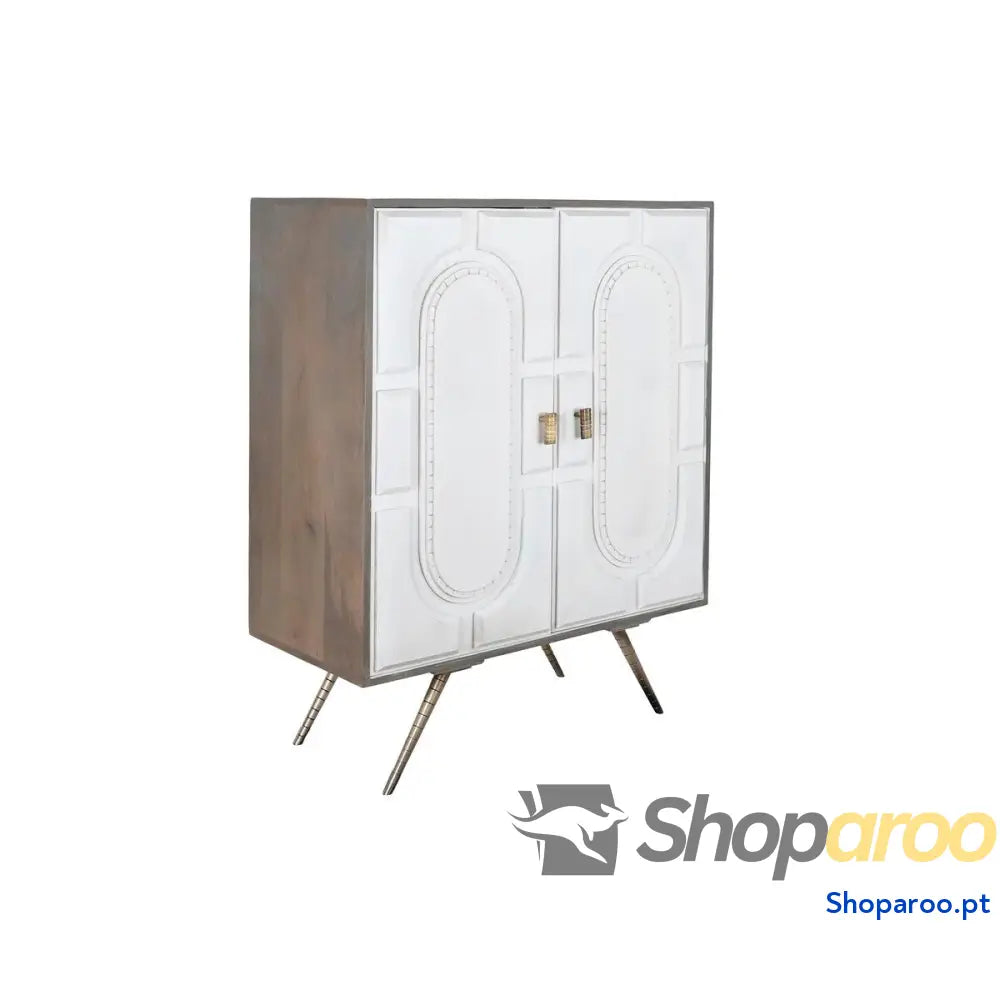 Aparador DKD Home Decor Branco Cinzento Dourado Latão Madeira de mangueira 93 x 41 114 cm