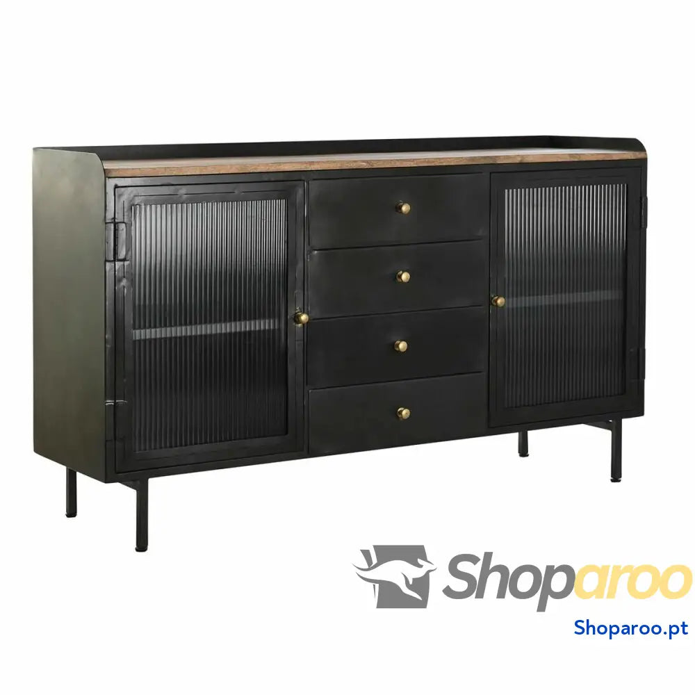 Aparador DKD Home Decor Preto Dourado Natural Metal Madeira de mangueira 145 x 40 85 cm