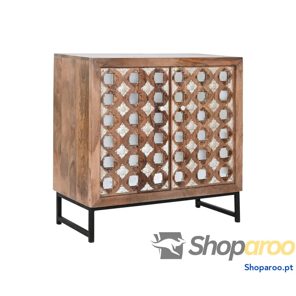 Aparador Home ESPRIT Castanho Preto Prateado Natural Madeira de mangueira Espelho 80 x 38 cm