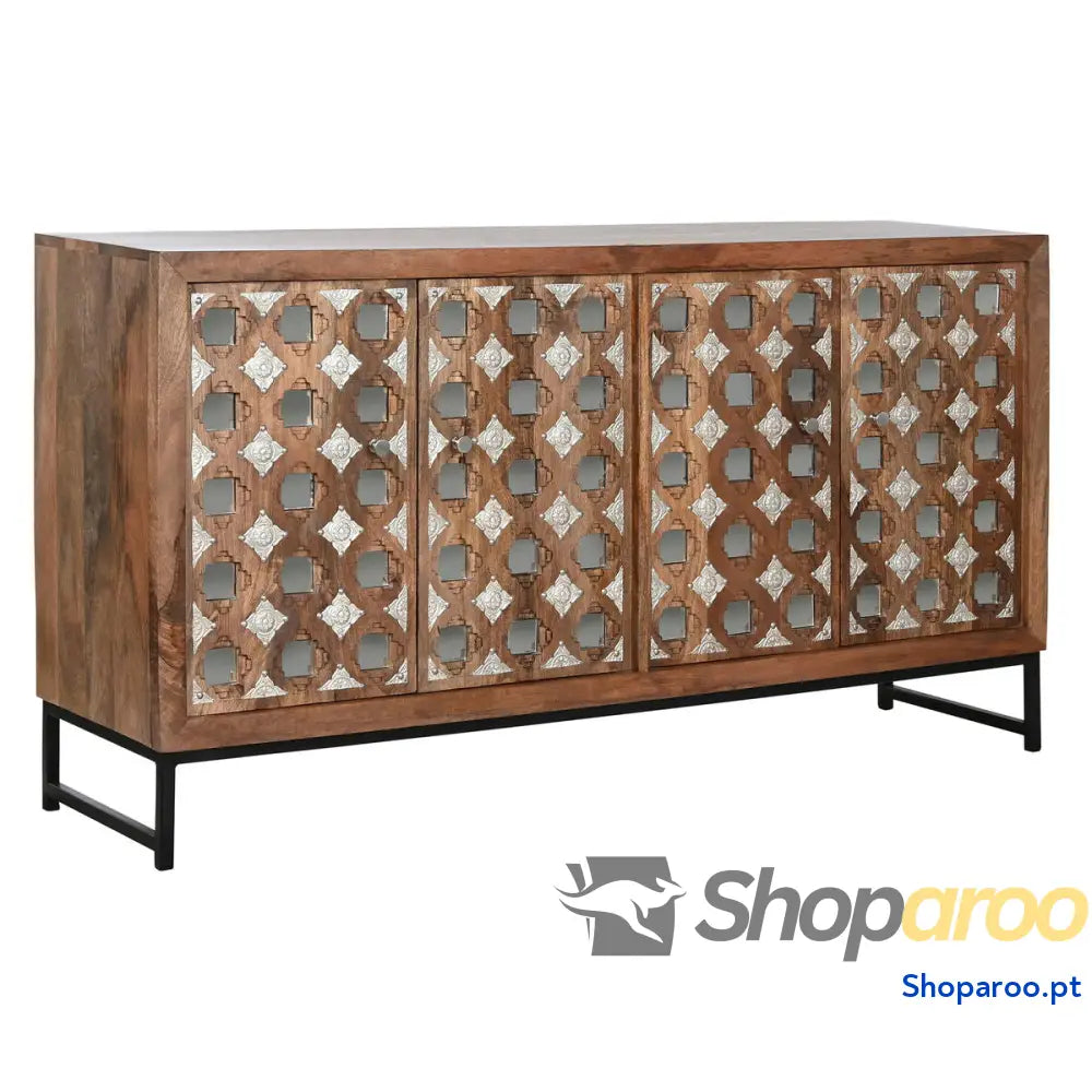 Aparador Home ESPRIT Castanho Preto Prateado Natural Madeira de mangueira Espelho 150 x 38 80 cm