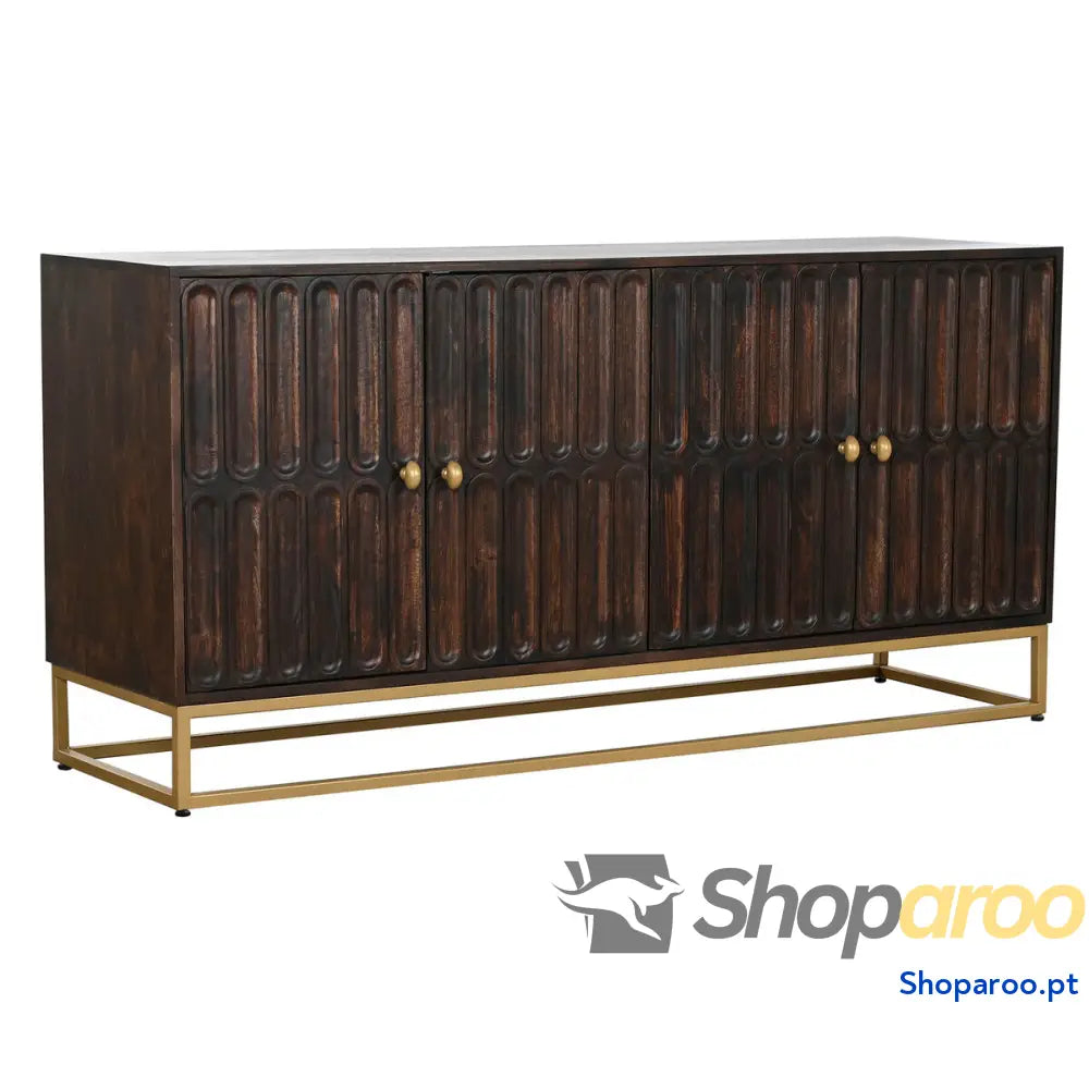 Aparador Home ESPRIT Dourado Catanho escuro Metal Madeira de mangueira 157,5 x 47 76,2 cm