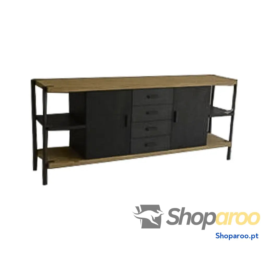 Aparador Home ESPRIT Preto Natural Metal Abeto 180 x 45 80 cm 186