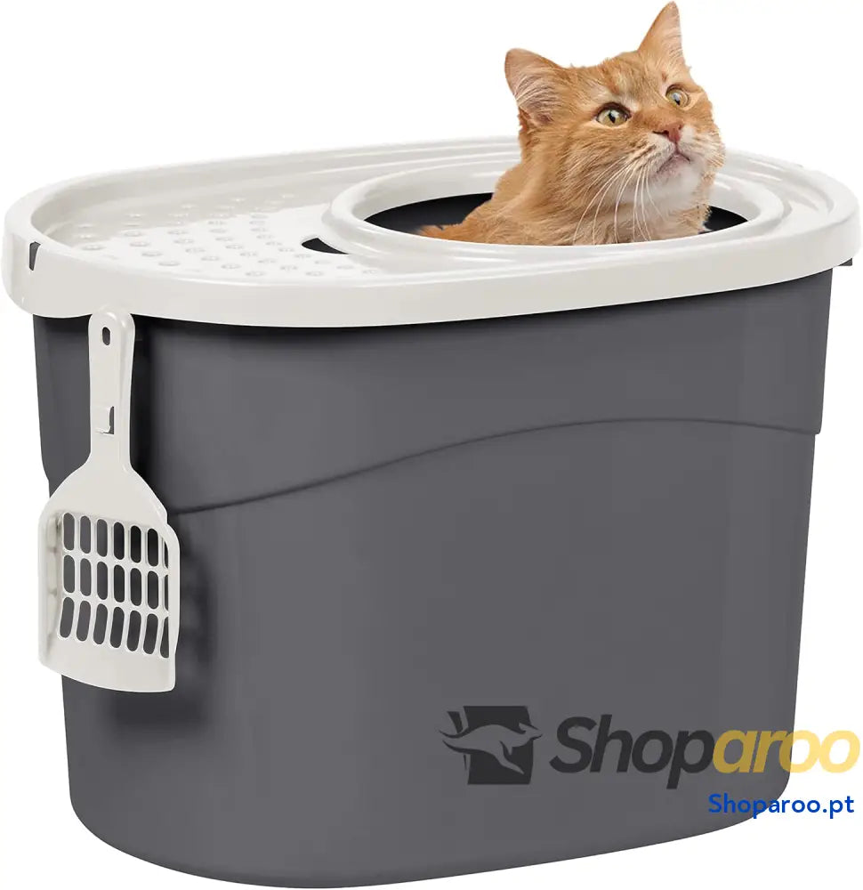 Areneiro de gato coberto com pá até 7 kg cinzento/branco caixa areia para gatos grandes e pequenos fechado caça louças