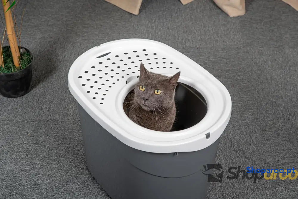 Areneiro de gato coberto com pá até 7 kg cinzento/branco caixa areia para gatos grandes e pequenos fechado caça louças