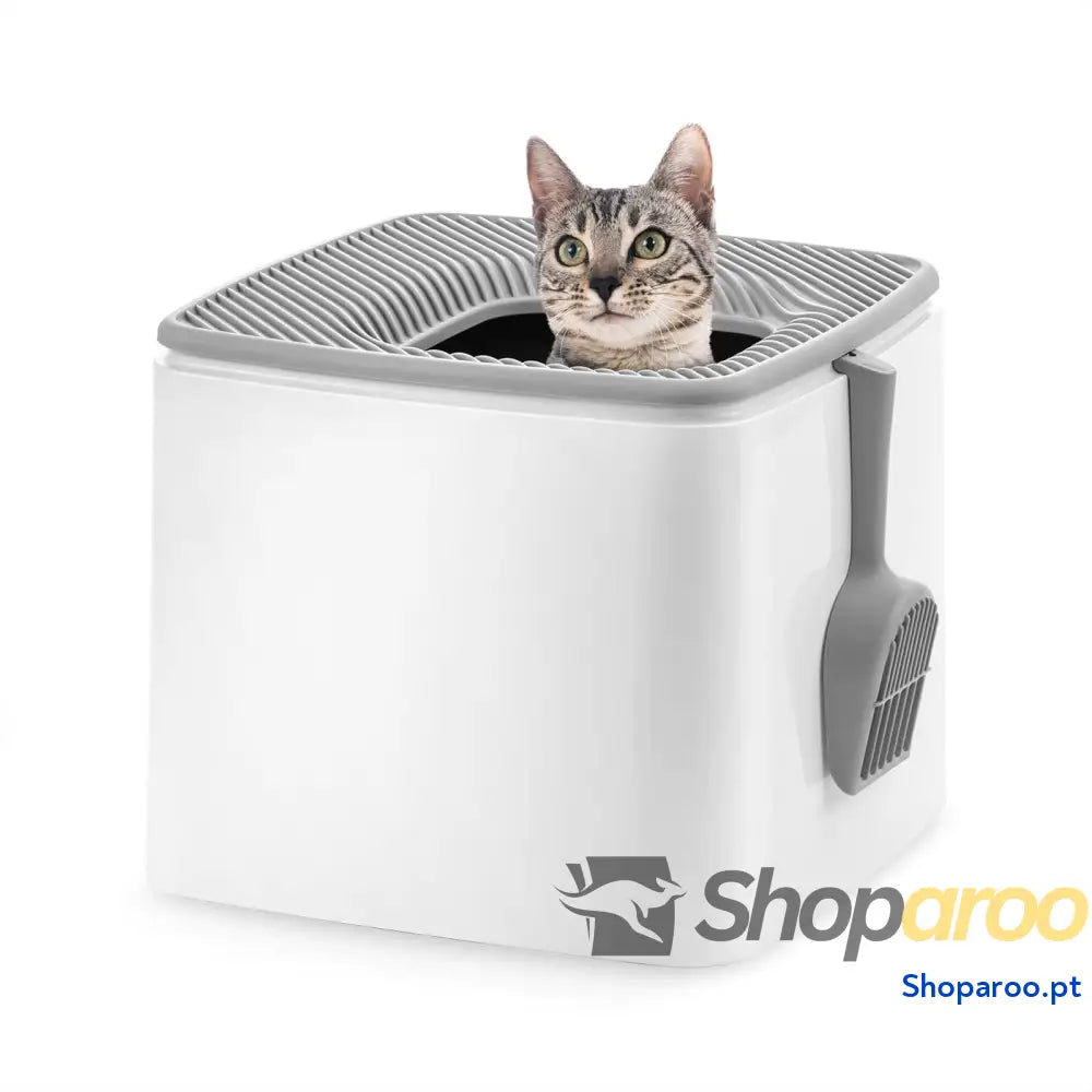 Areneiro de gato coberto com pá até 7 kg cinzento/branco caixa areia para gatos grandes e pequenos fechado caça louças