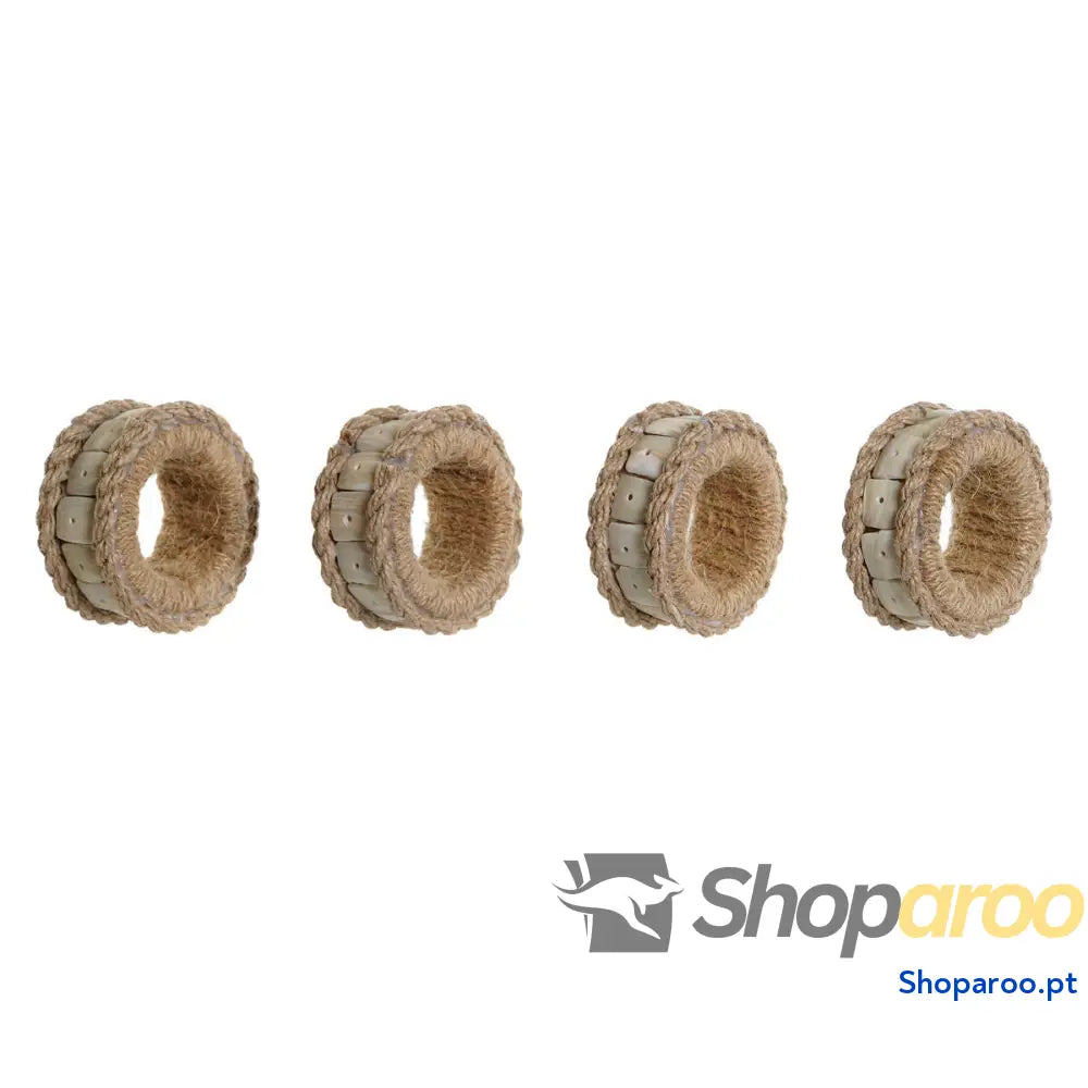 Argola de guardanapo DKD Home Decor Natural Juta Resina Alumínio 6 x 3 cm 4 Peças