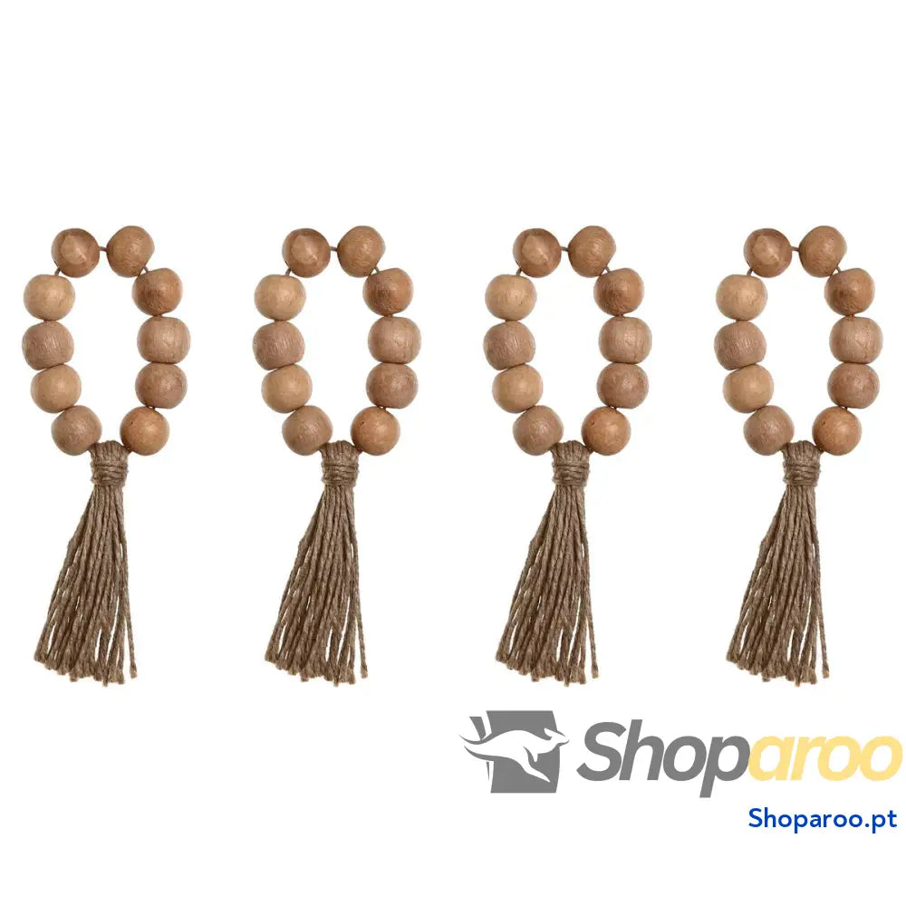 Argola de guardanapo Home ESPRIT Natural Juta Acácia Macramé 7,5 x 2 x 7,5 cm 4 Peças