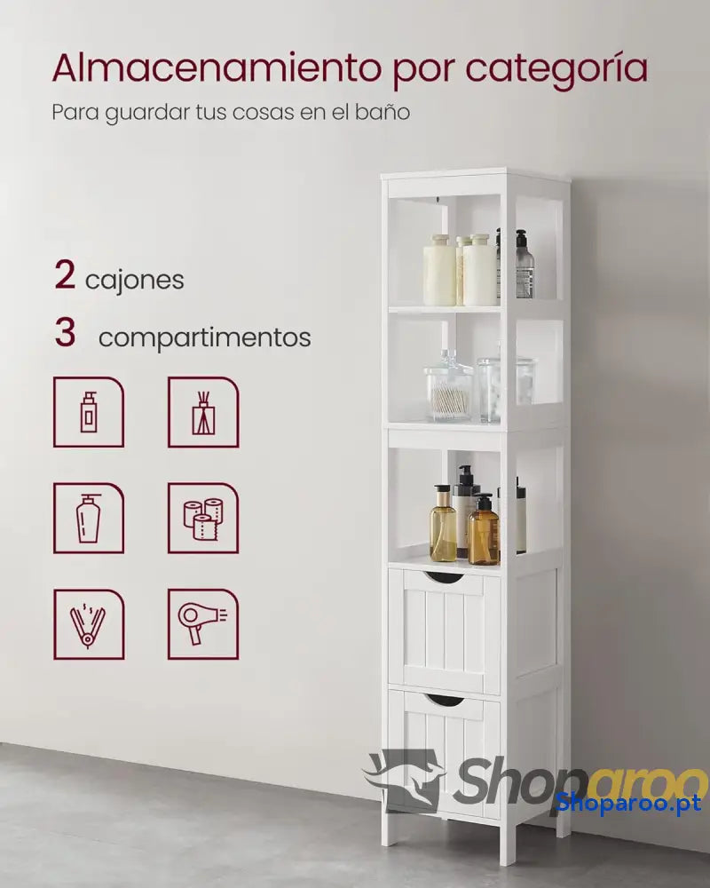Armário de casa banho armário independente confortável 2 gavetas 1 compartimento aberto para sala estar cozinha branco