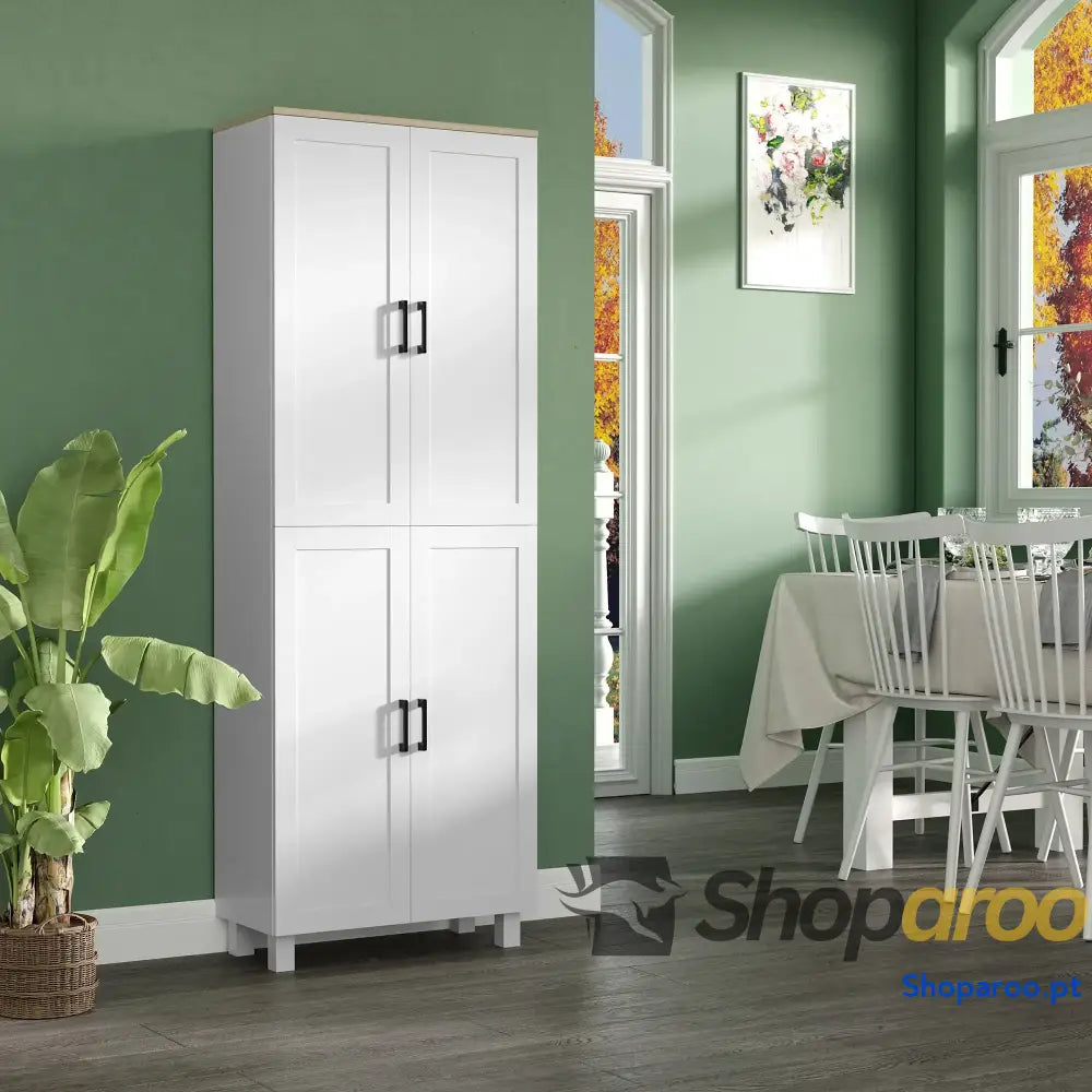 Armário de Cozinha Branco com 4 Portas e Prateleiras Ajustáveis