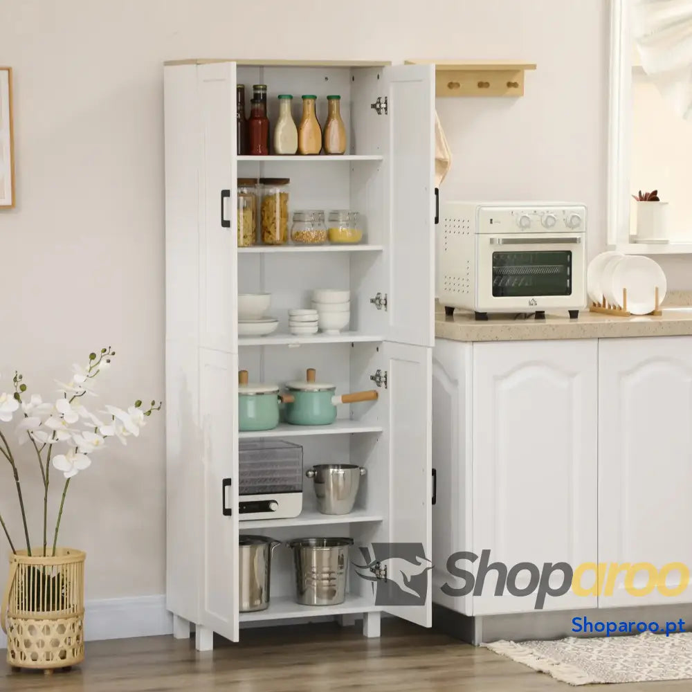Armário de Cozinha Branco com 4 Portas e Prateleiras Ajustáveis
