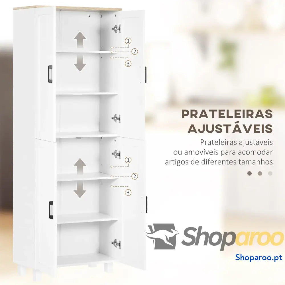 Armário de Cozinha Branco com 4 Portas e Prateleiras Ajustáveis