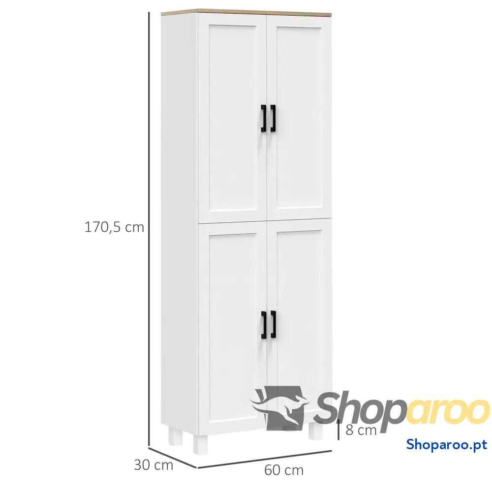 Armário de Cozinha Branco com 4 Portas e Prateleiras Ajustáveis