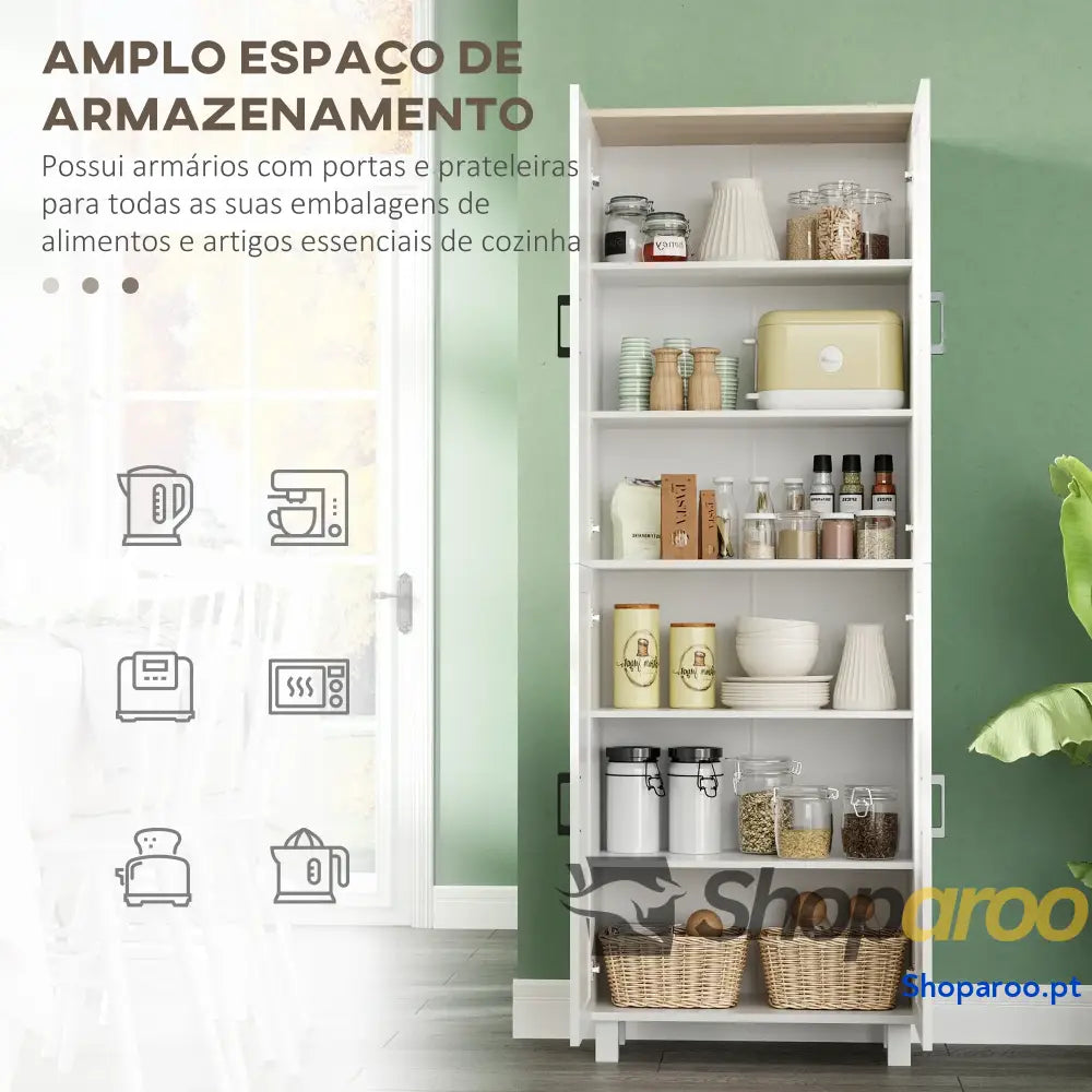 Armário de Cozinha Branco com 4 Portas e Prateleiras Ajustáveis