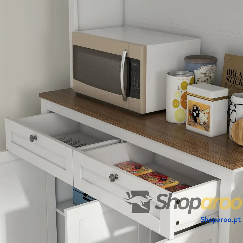 Armário de Cozinha Branco com Portas Vidro e Prateleiras Ajustáveis