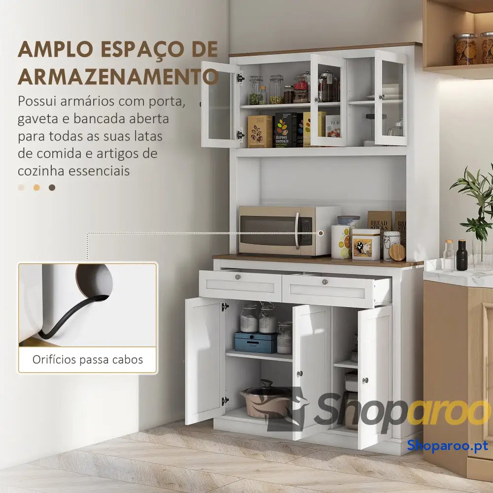 Armário de Cozinha Branco com Portas Vidro e Prateleiras Ajustáveis