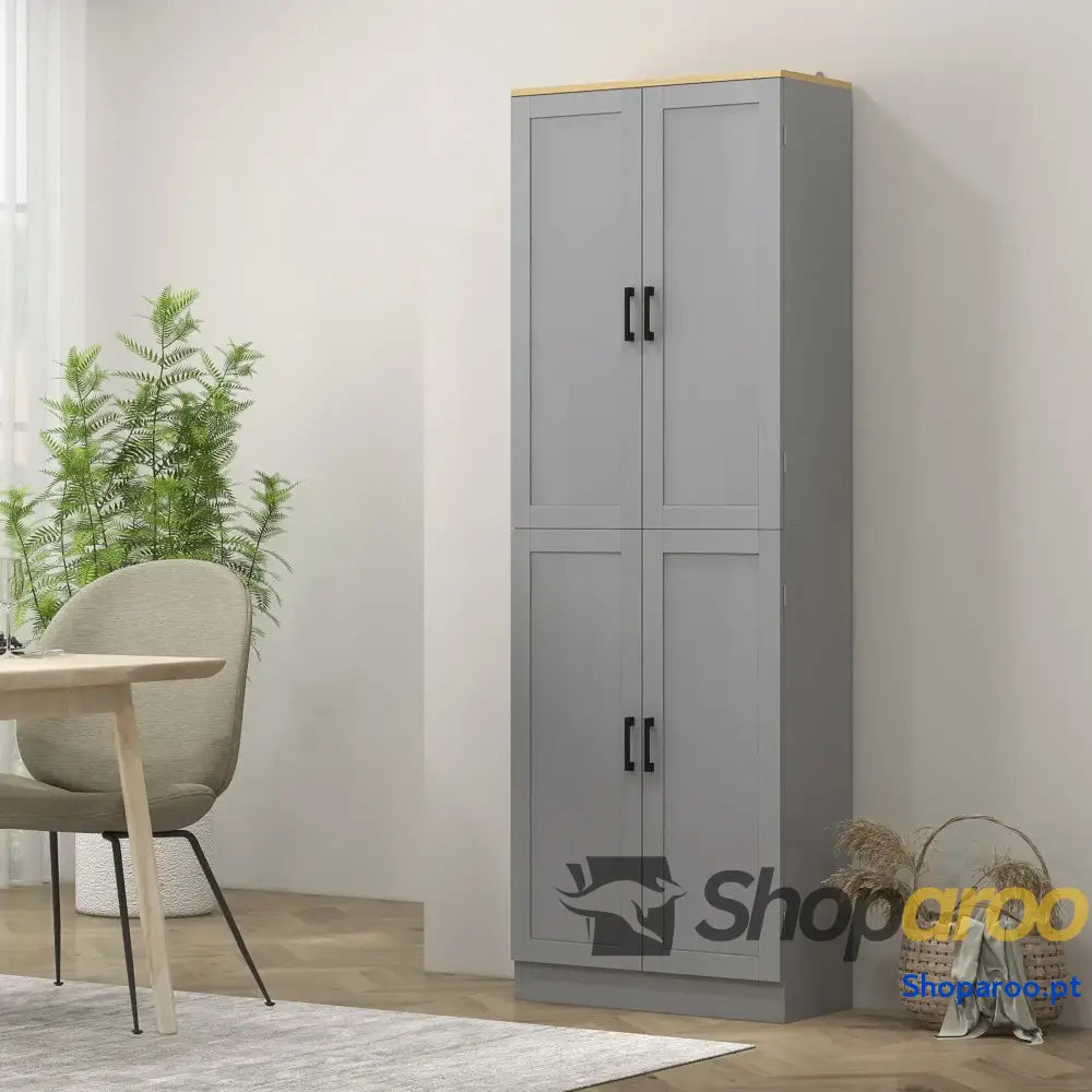 Armário de Cozinha com 4 Portas e Prateleiras Ajustáveis Anti Tombo 60x30x171 cm Cinzento