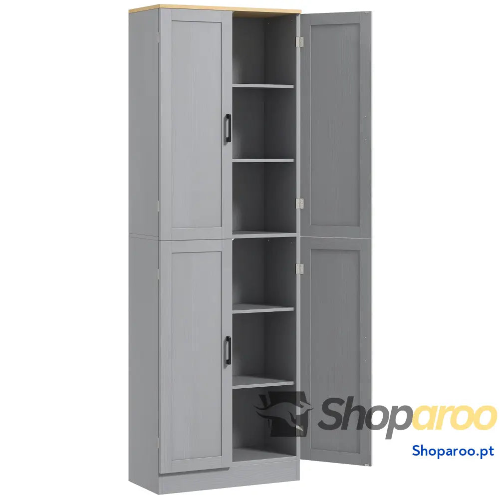Armário de Cozinha com 4 Portas e Prateleiras Ajustáveis Anti Tombo 60x30x171 cm Cinzento