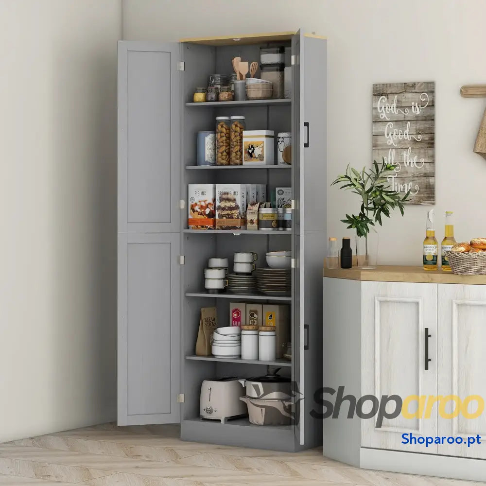 Armário de Cozinha com 4 Portas e Prateleiras Ajustáveis Anti Tombo 60x30x171 cm Cinzento